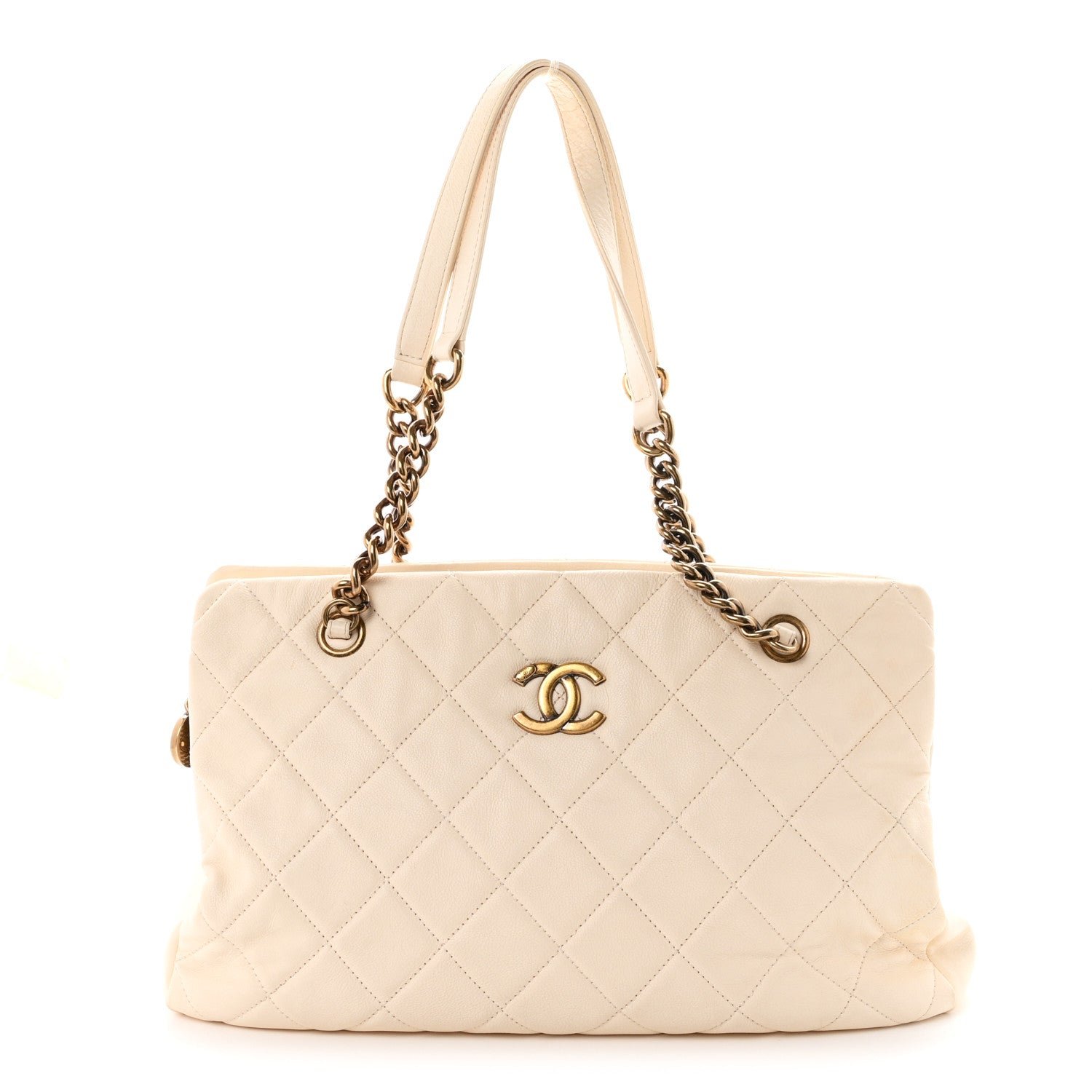 Chanel Calfskin Quilted Small Crown Tote Dark White