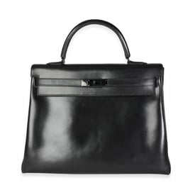 Hermes Hermès Rare Black Box Calf So Black Retourne Kelly 35 PVD