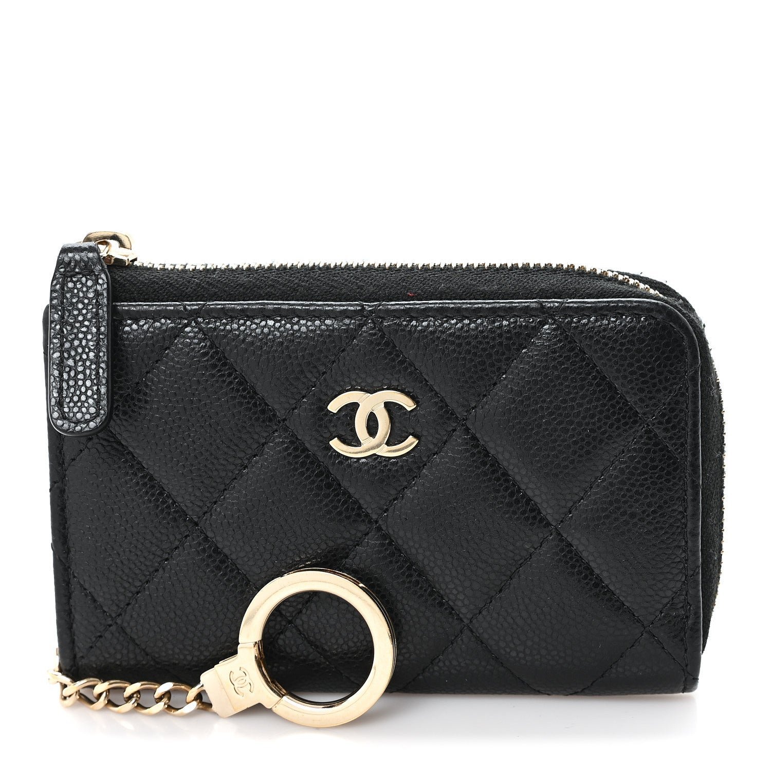 Chanel Caviar Quilted Zipped Key Holder Case Black