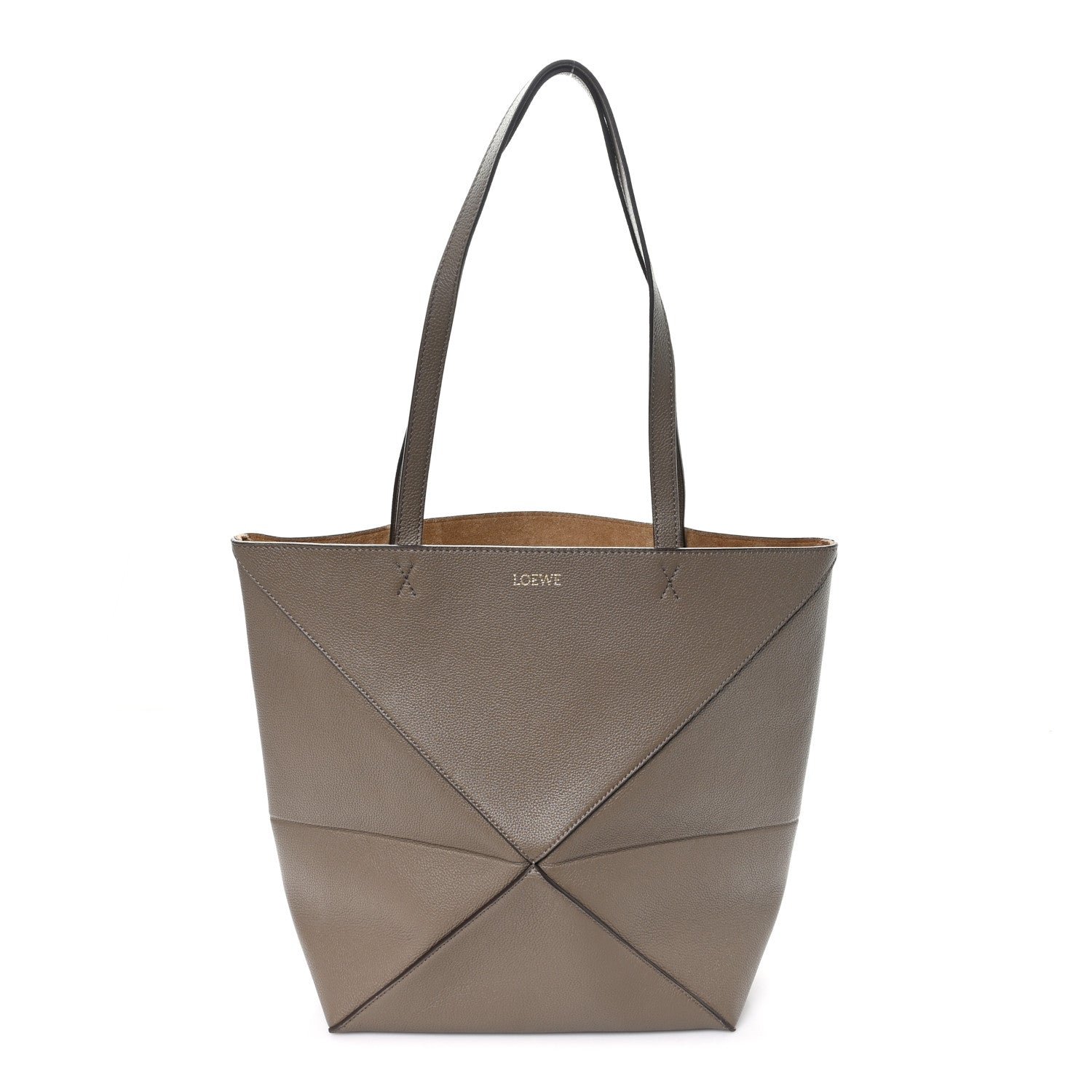 Loewe Shiny Calfskin Medium Puzzle Fold Tote Sand