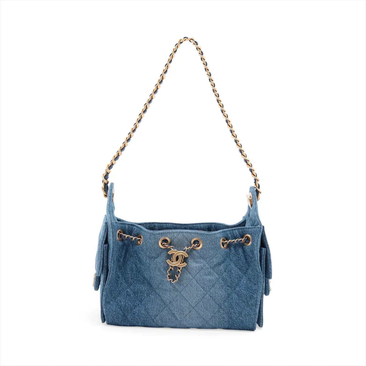 Chanel Chanel 25 Mini Denim Chain Shoulder Bag Blue Gold Metal Fittings random p