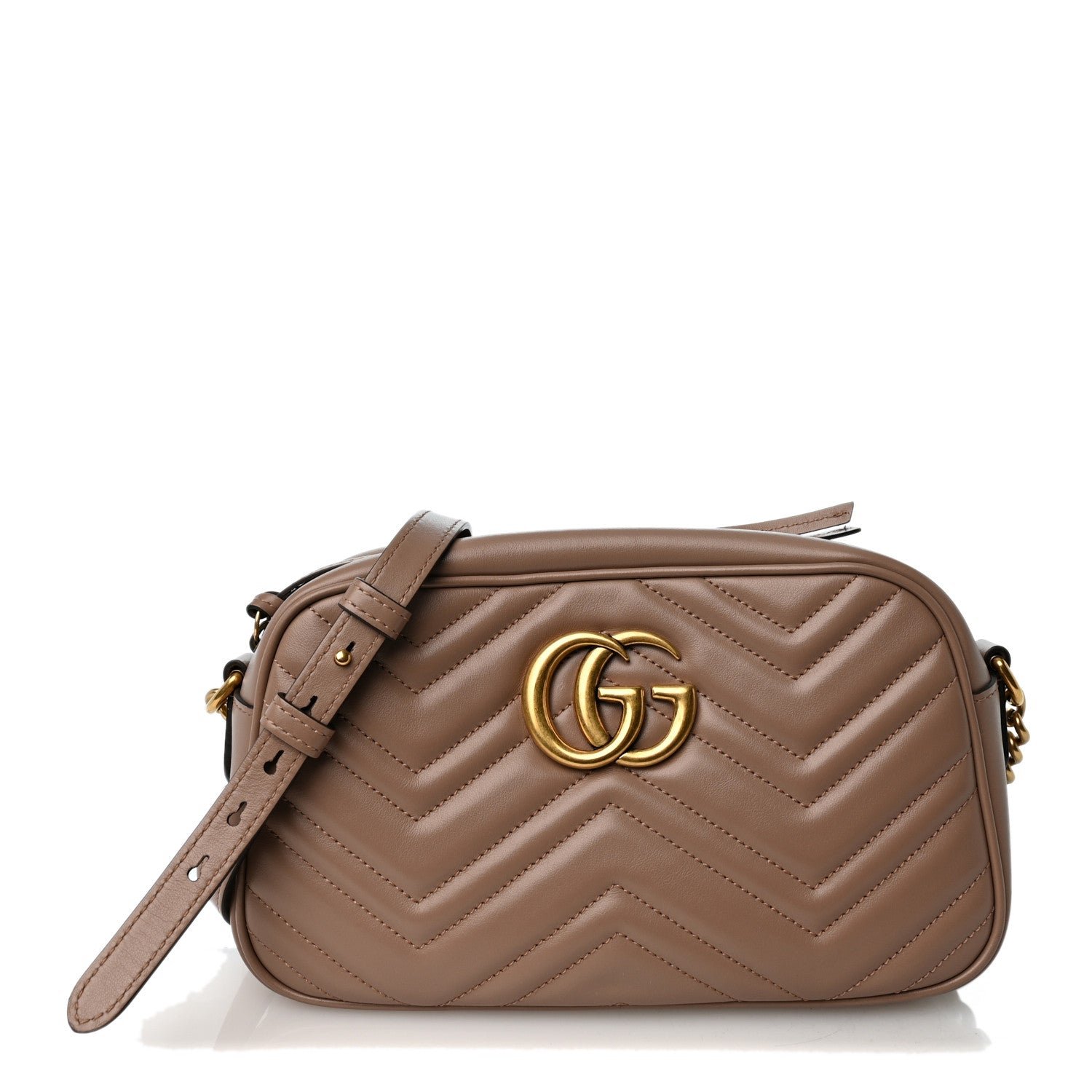 Gucci Calfskin Matelasse Small GG Marmont Chain Shoulder Bag Porcelain Rose