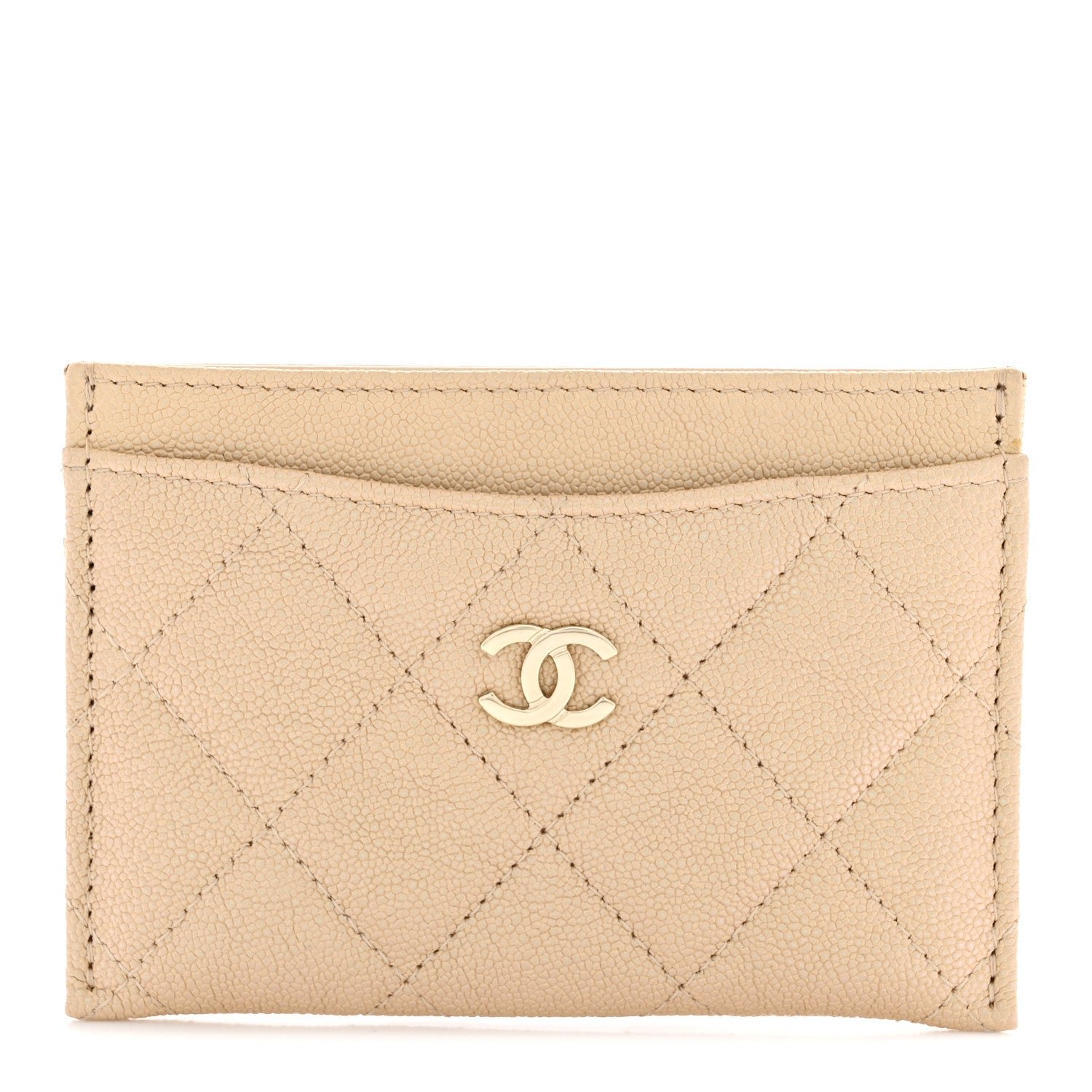 Chanel Iridescent Caviar Quilted Card Holder Beige