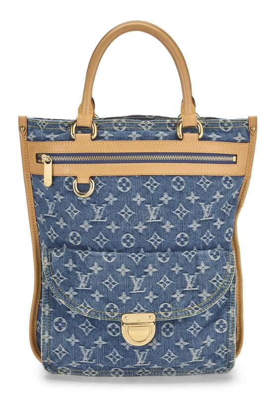 Blue Monogram Denim Flat Shopper