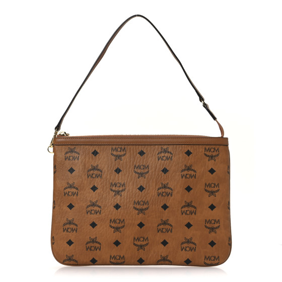 MCM Visetos Liz Shopper Tote Pouch Cognac