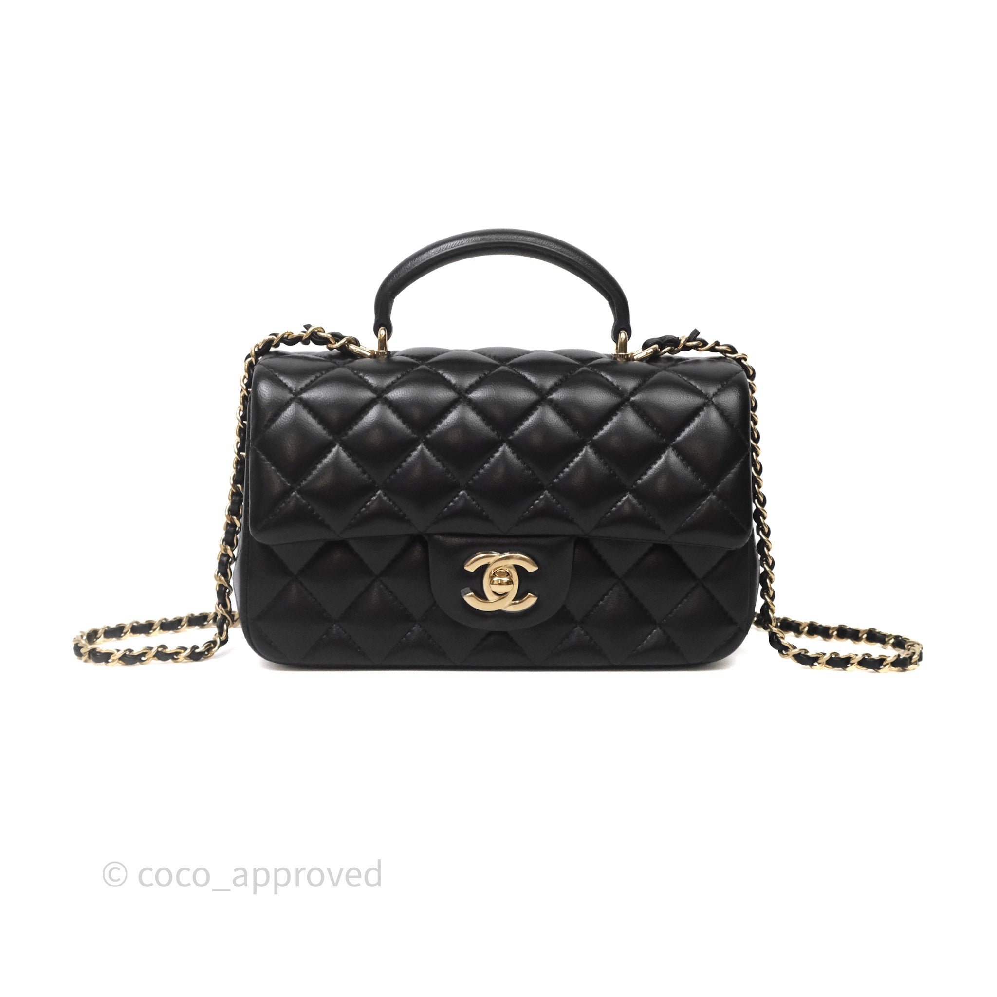 Chanel Top Handle Mini Rectangular Flap Bag Black Lambskin Gold Hardware