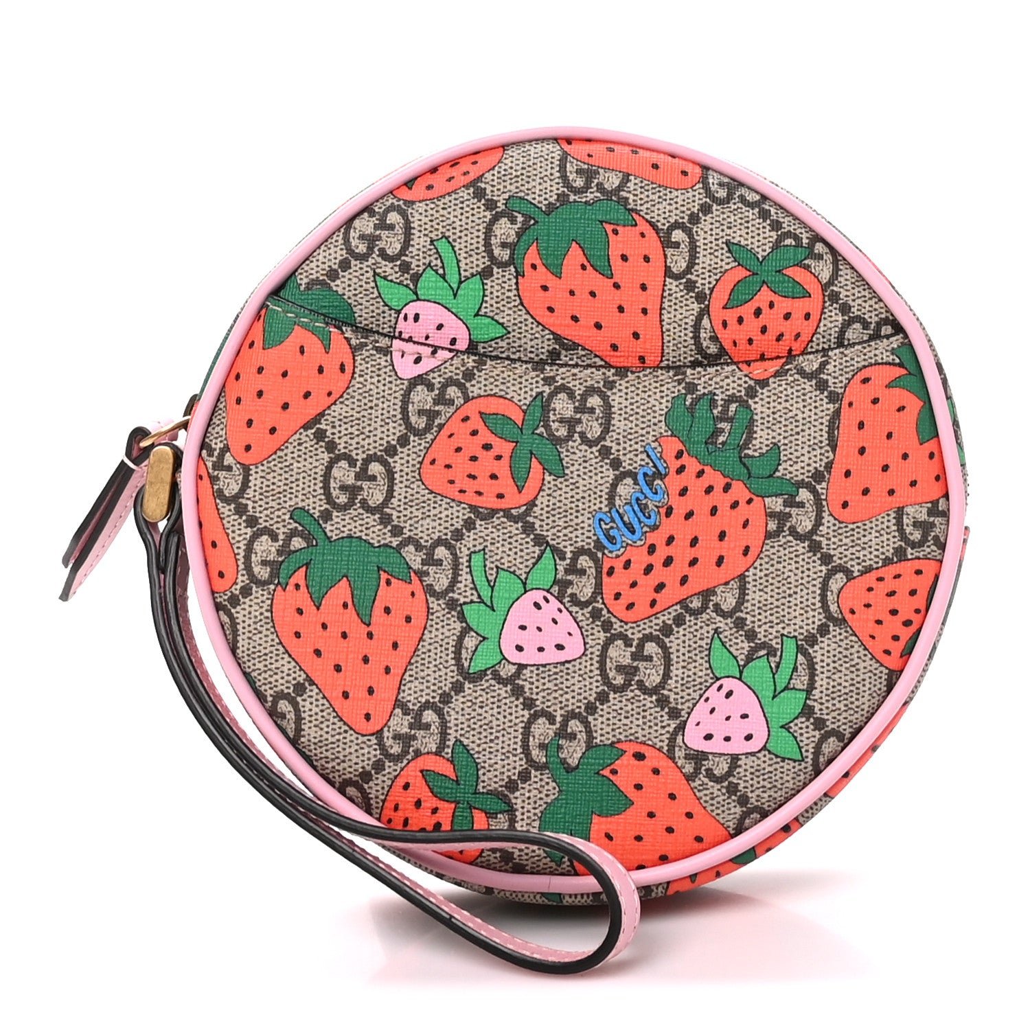 Gucci GG Supreme Monogram Strawberry Round Wrist Wallet