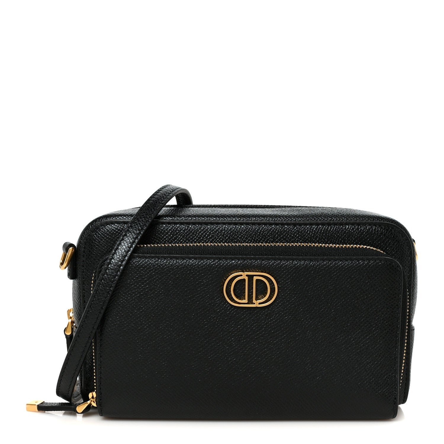 Christian Dior Grained Calfskin Caro Double Pouch Black