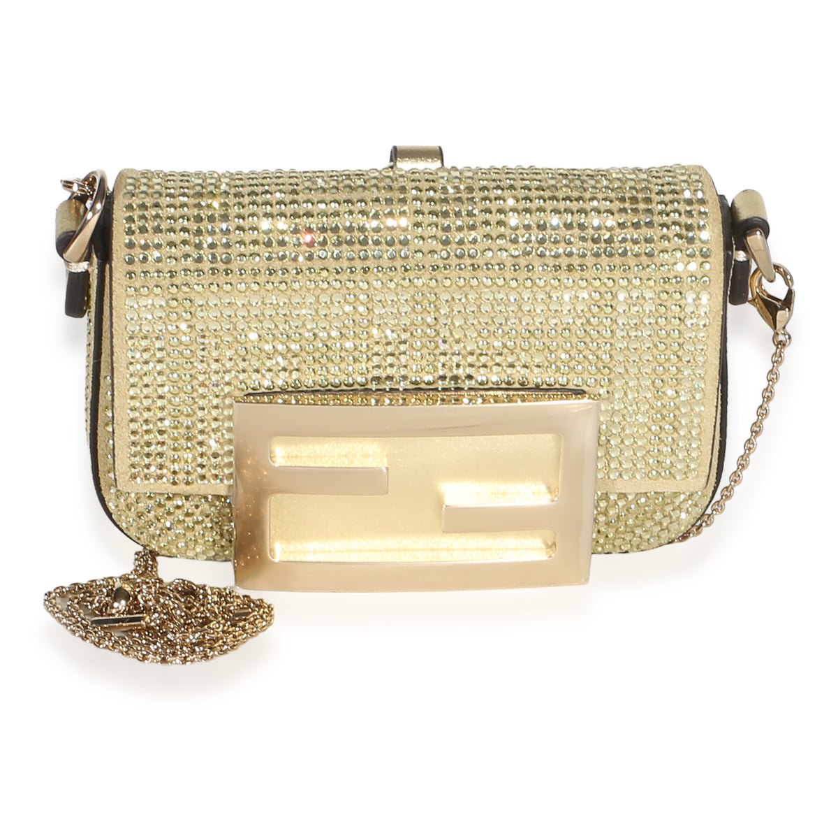 Gold Crystal Vitello Laminato FF Nano Maxi Buckle Baguette Charm