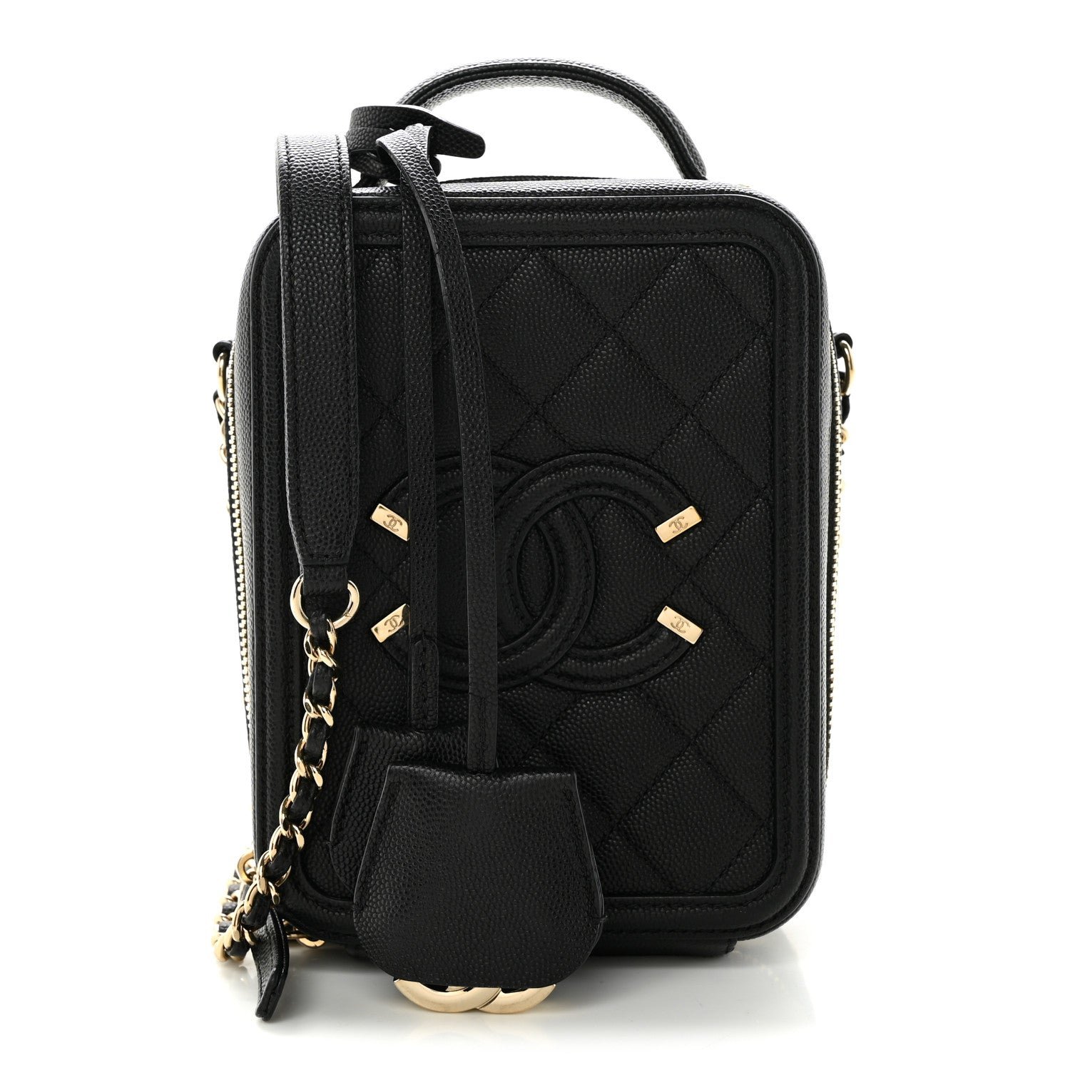 Chanel Caviar Quilted CC North South Filigree Vanity Case Black