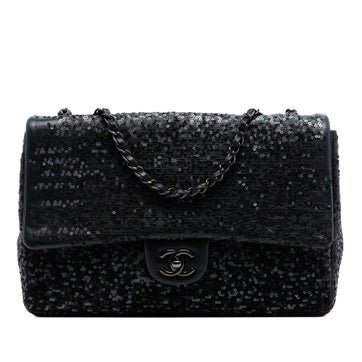Lambskin Jumbo Classic Sequins Single Flap