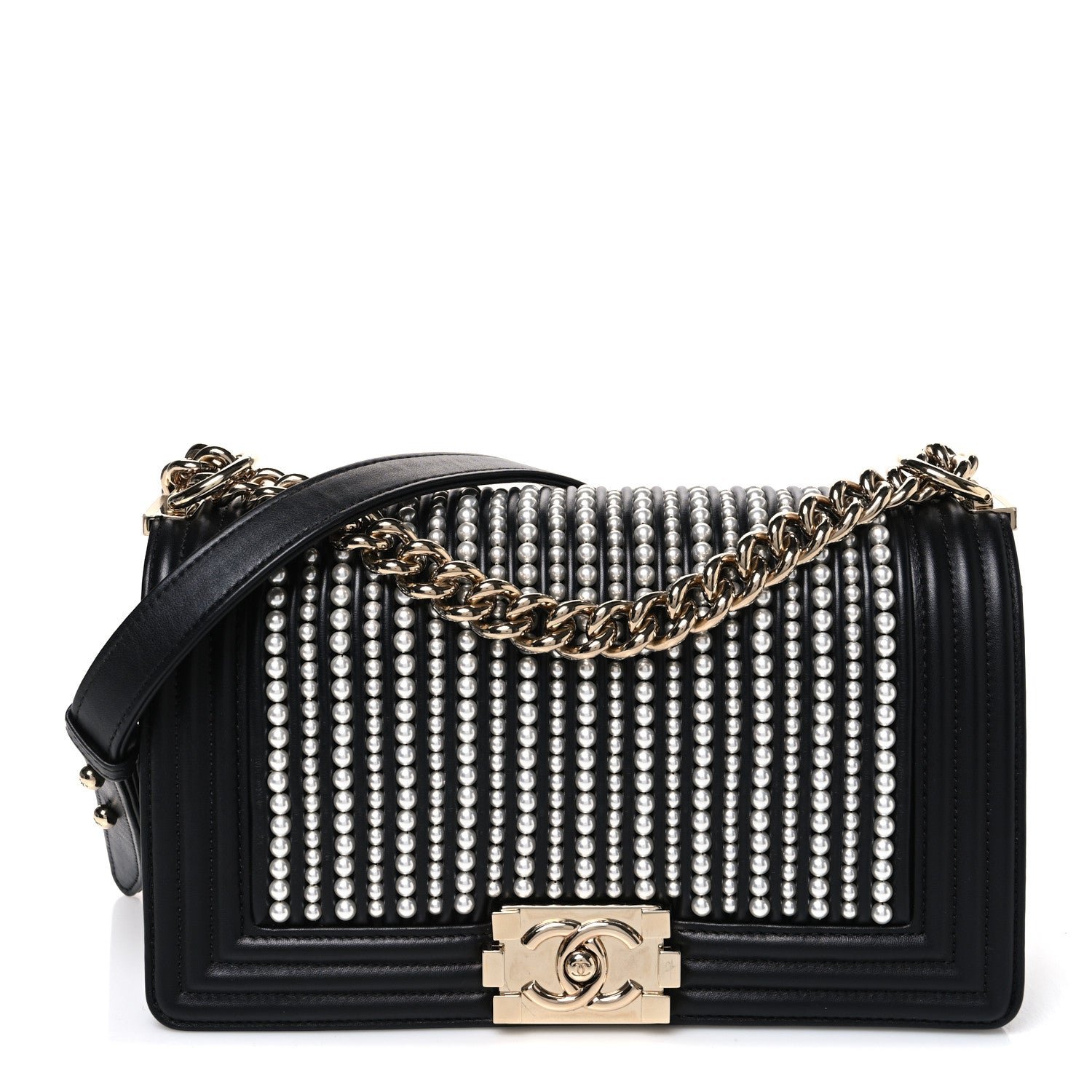 Chanel Calfskin Pearl Medium Chanel Pearls Boy Flap Black