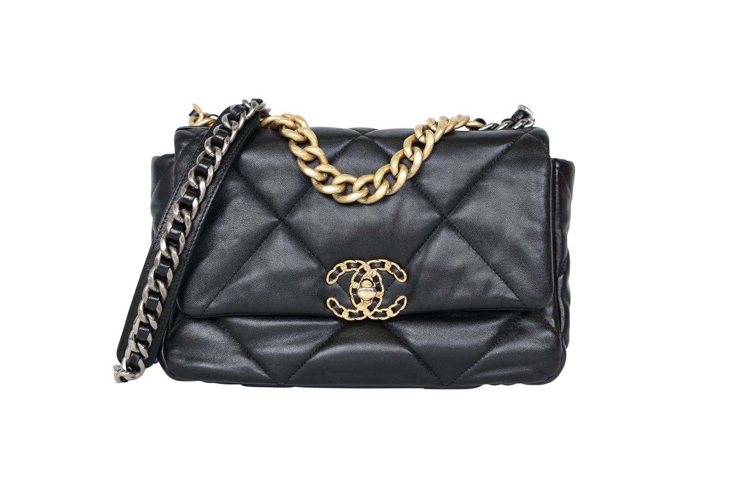 Chanel 19 Medium 21P Bag, Black Leather and Mixed Hardware, Preowned in Box WA001