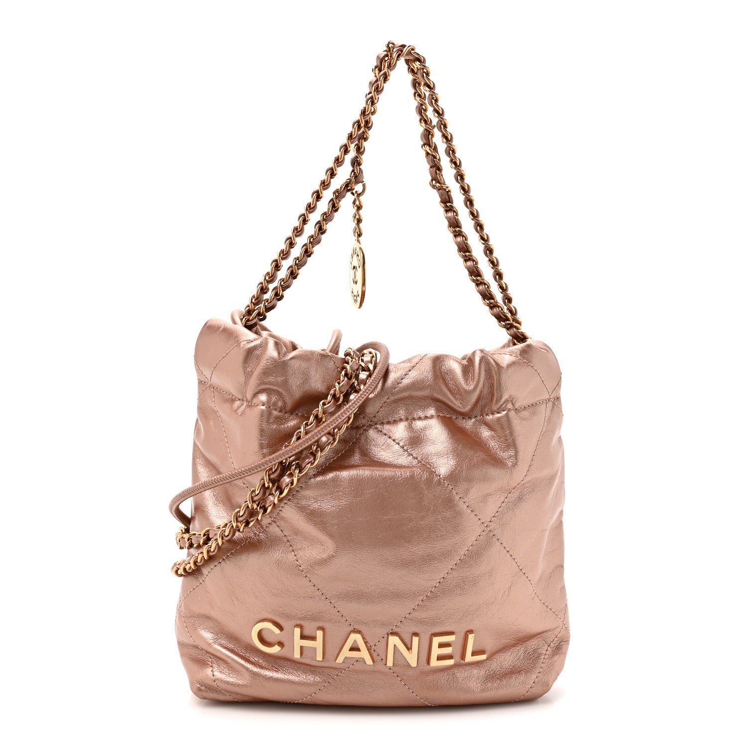 Chanel Metallic Calfskin Quilted Mini Chanel 22 Copper