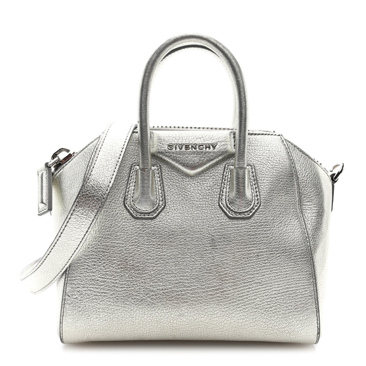 Givenchy Metallic Sugar Goatskin Mini Antigona Silver
