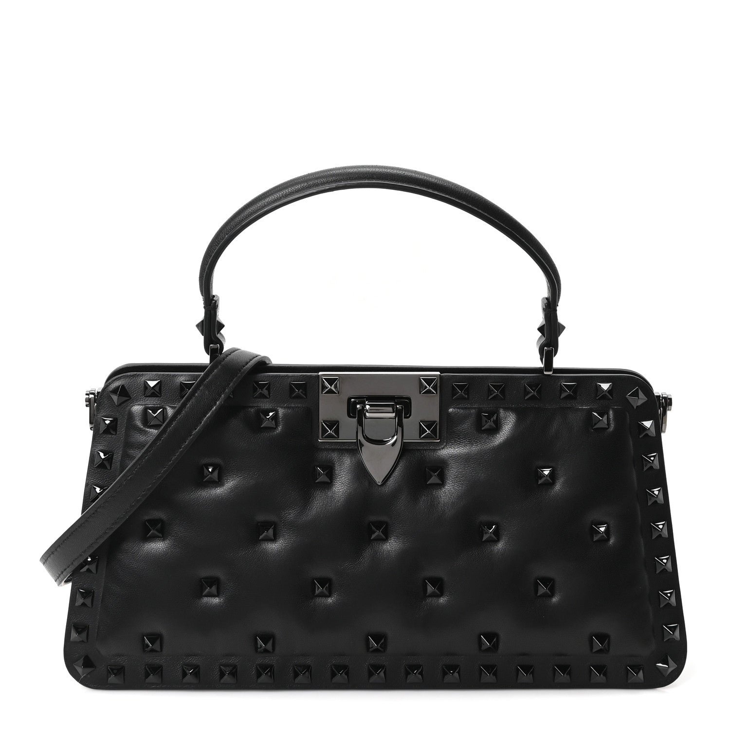 Valentino Garavani Nappa Rockstud Spike Shoulder Bag Black