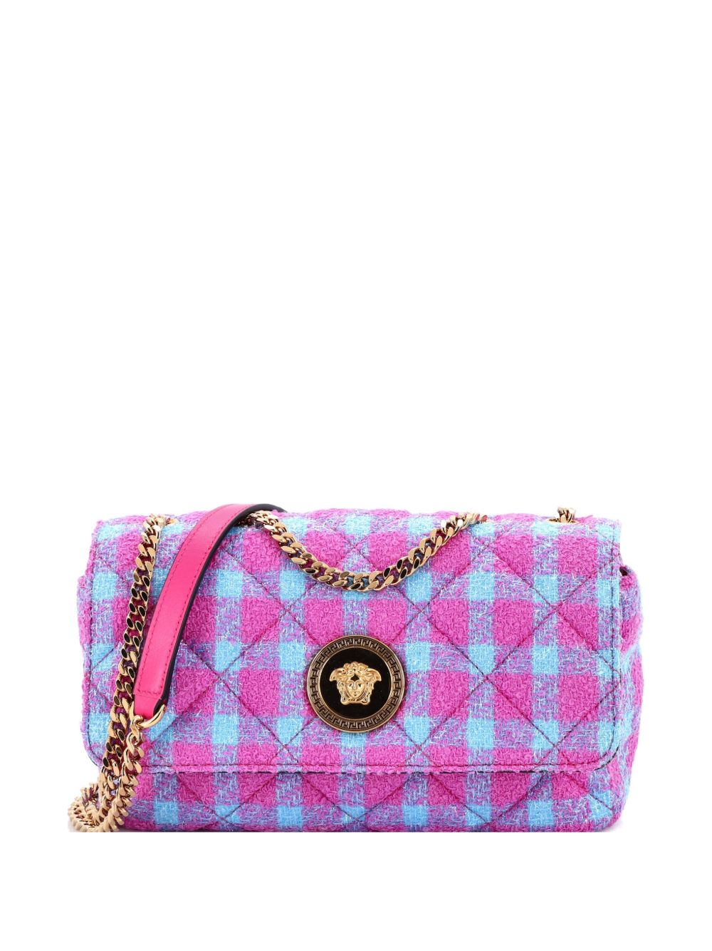 Medusa Icon Chain Flap Bag Quilted Tweed East West shoulder bag