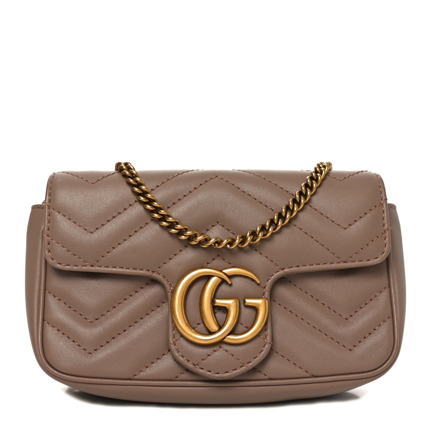 Gucci Calfskin Matelasse Super Mini GG Marmont Shoulder Bag Porcelain Rose