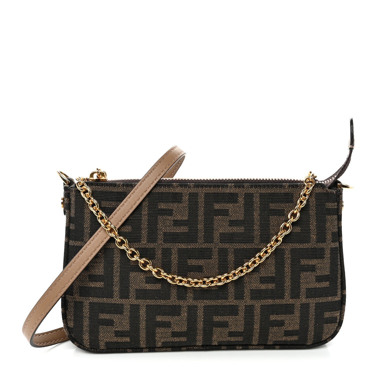 Fendi Fendi Fabric Jacquard Vitello Grace FF 1974 Baguette Pouch Tobacco Moro Sand