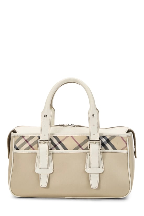 Burberry White Nylon Check Satchel Handbag Small