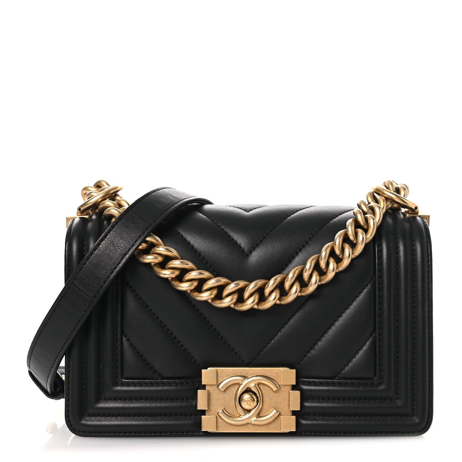 Chanel Calfskin Chevron Quilted Medium Boy Flap Black