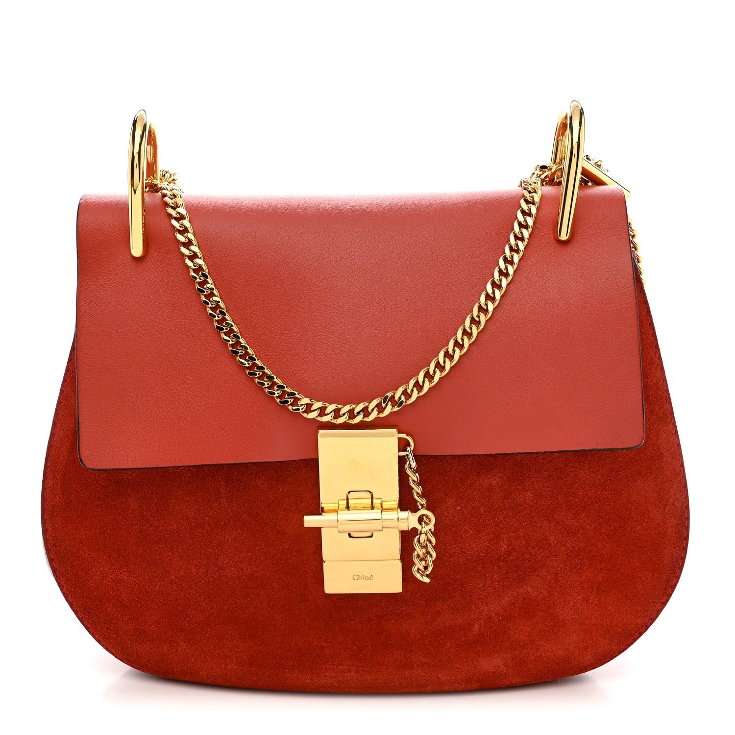 Chloe Chloe Suede Smooth Calfskin Drew Shoulder Bag Poppy