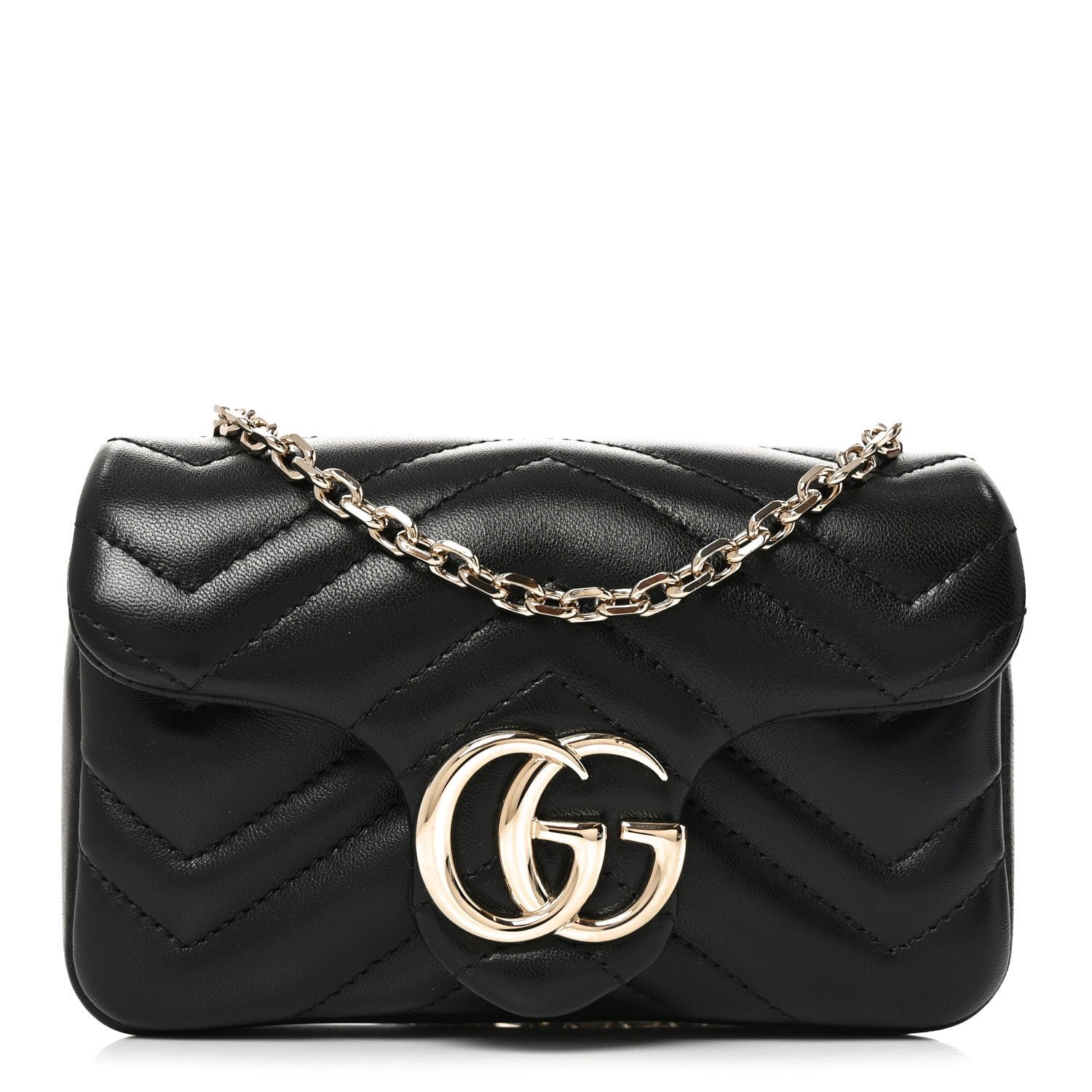 Gucci Lambskin Matelasse Mini GG Marmont Shoulder Bag Black