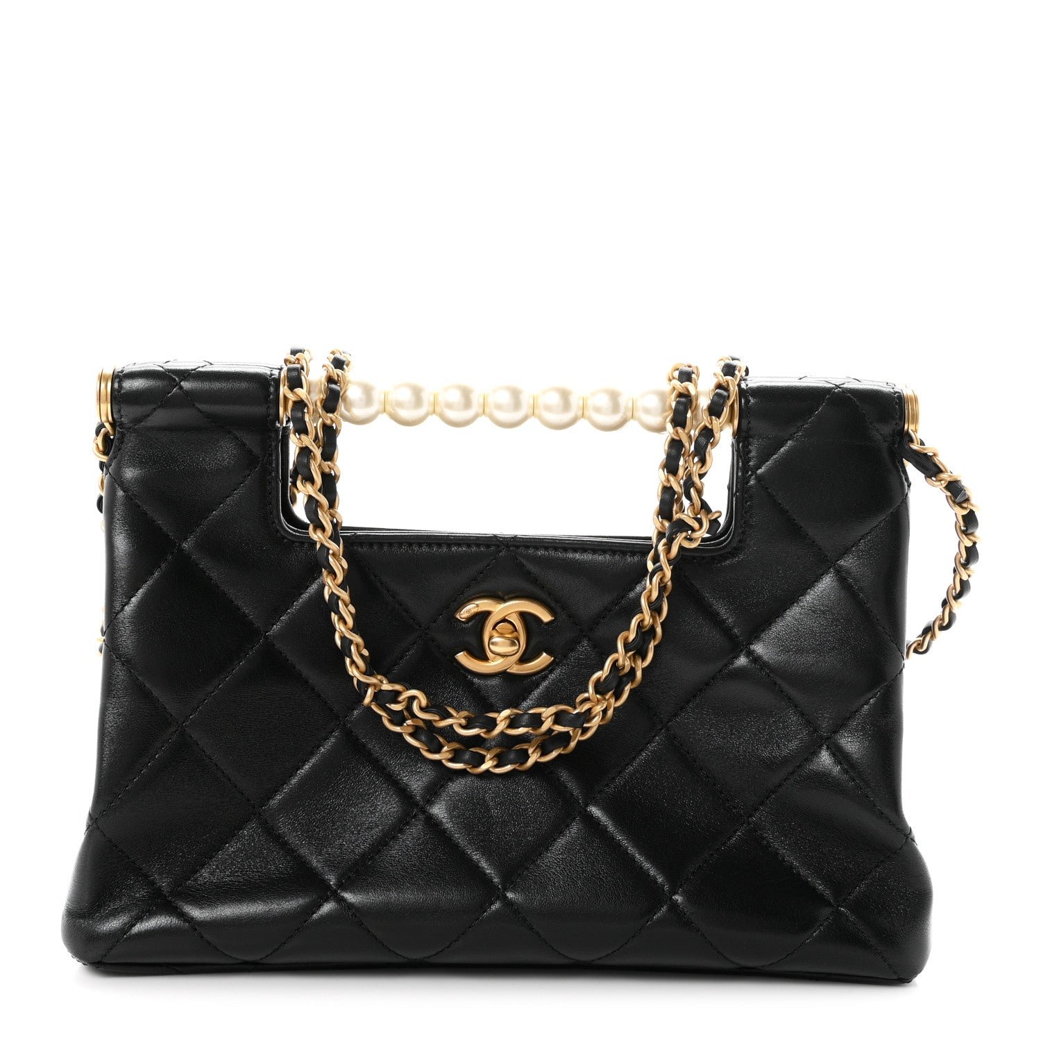 Chanel Shiny Lambskin Pearl Small Shopping Bag Black