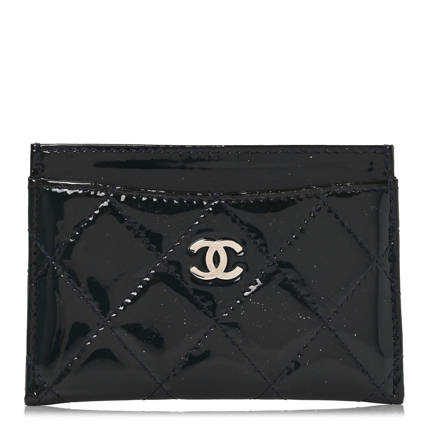 Chanel Patent Calfskin Quilted Card Holder Navy Blue