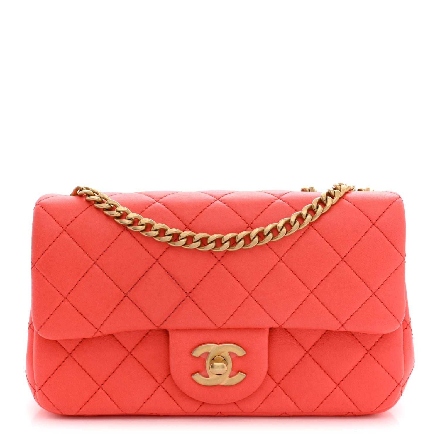Chanel Lambskin Quilted Mini Rectangular Sweet Camellia Flap Coral