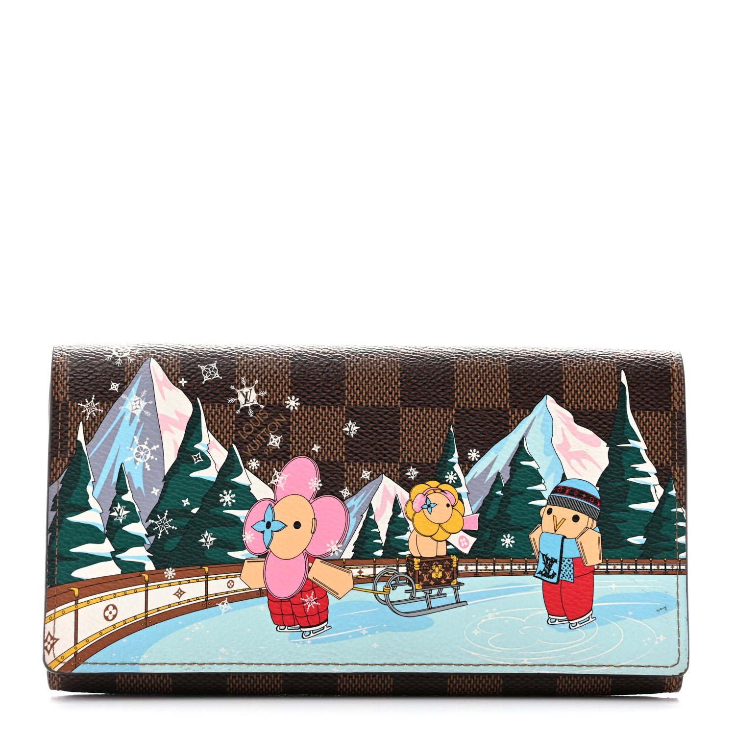 Louis Vuitton Damier Ebene 2023 Christmas Animation Ice Skating Sarah Wallet Pink