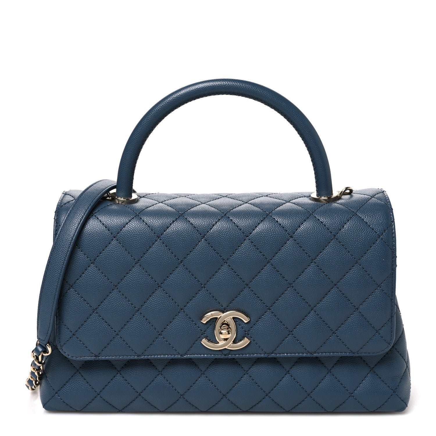Chanel Caviar Quilted Small Coco Handle Flap Blue