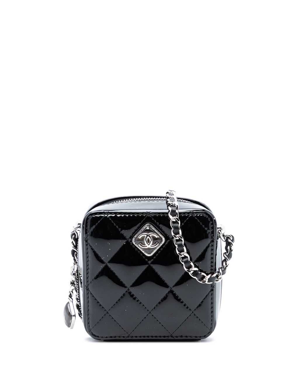 Chanel 2021-2025 CC Quilted Patent Diamond Resin Clutch With Chain crossbody bag