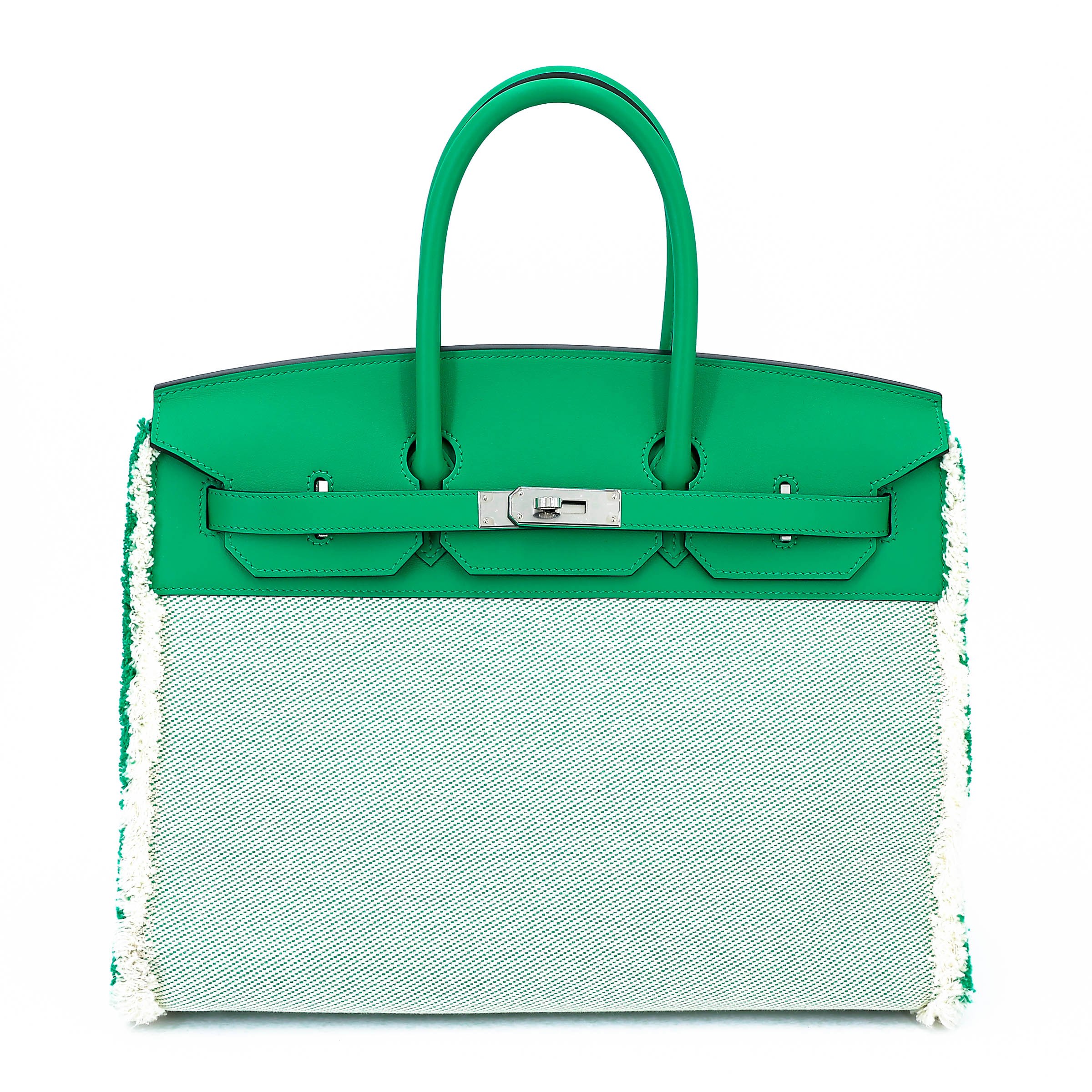 Excellent ( Rank SA ) HERMÈS Limited Edition Birkin 35 Fray Fray Menthe (6W) Swift Canvas Palladium hardware Z (2021)