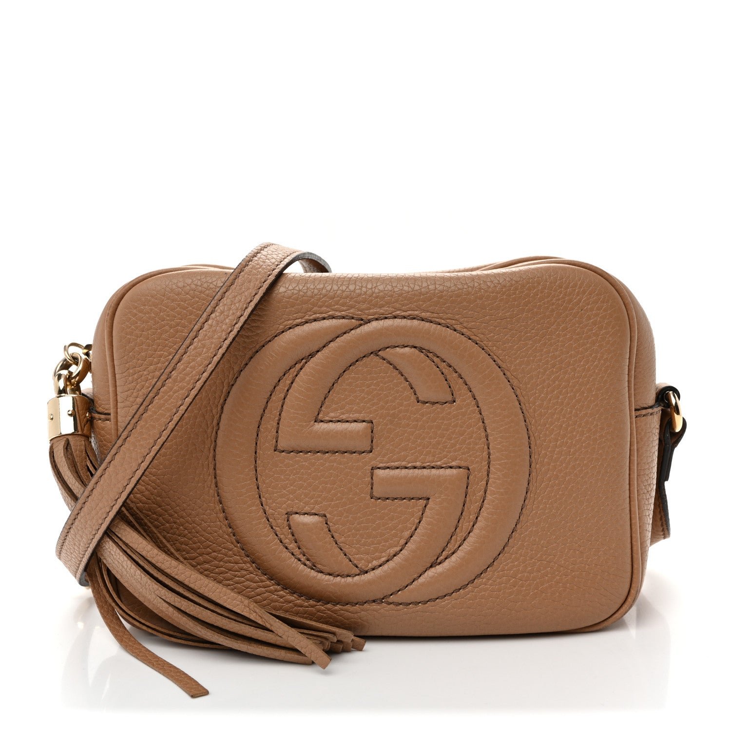 Gucci Pebbled Calfskin Small Soho Disco Bag Camelia