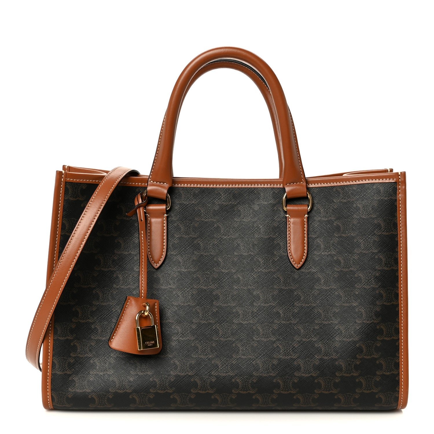 Celine Triomphe Canvas Calfskin Mini Horizontal Cabas Tan