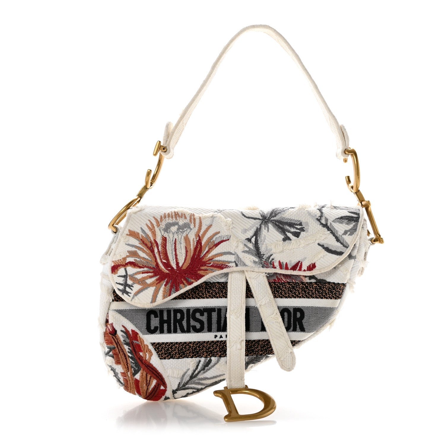Christian Dior Canvas Embroidered Camouflage Flowers Saddle Bag Latte Multicolor