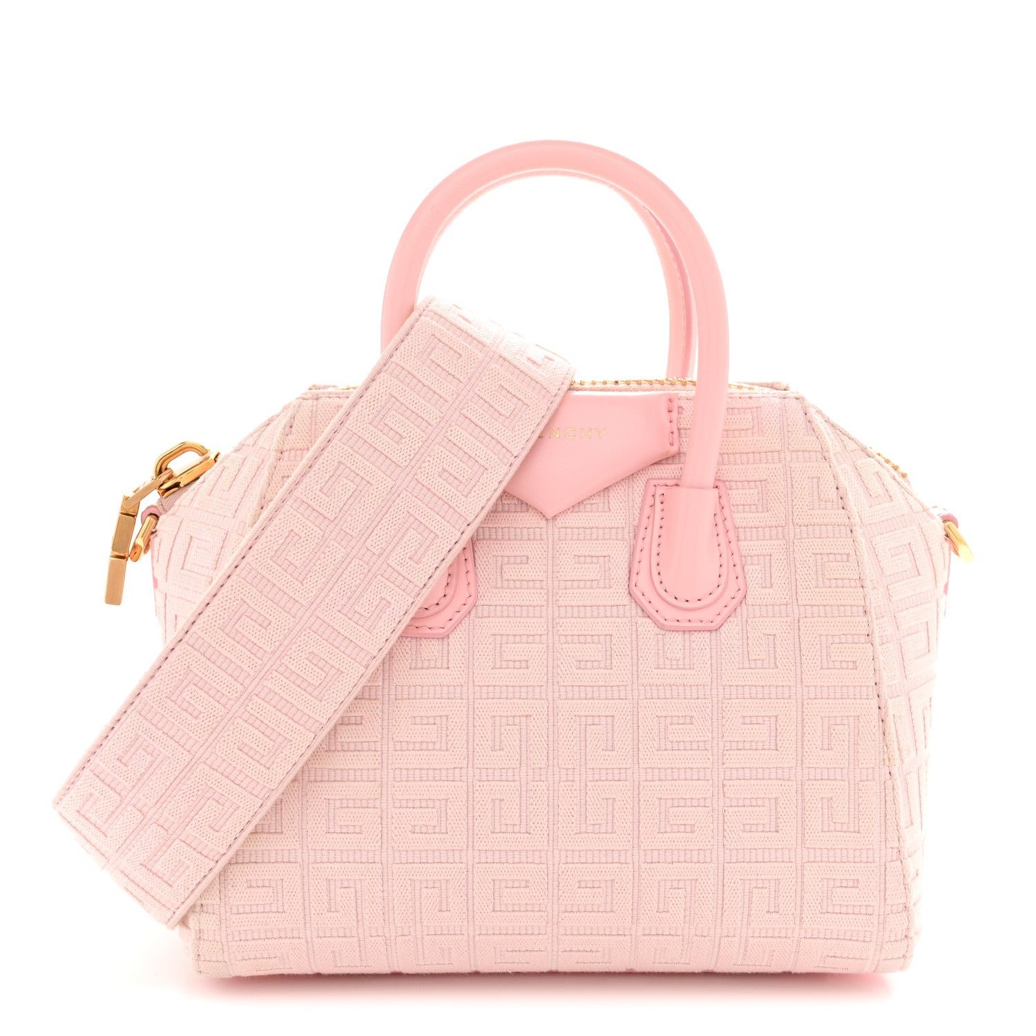 Givenchy Givenchy Canvas Jacquard Embroidered Calfskin 4G Mini Antigona Tender Pink