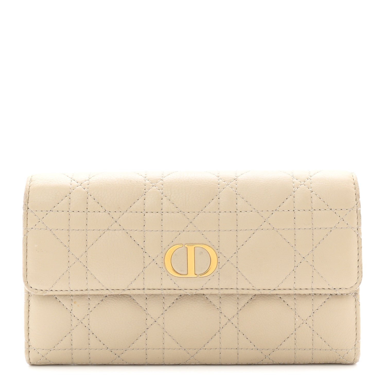 Christian Dior Supple Calfskin Cannage Caro Wallet Sand