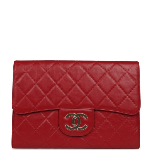 Chanel XXL CC Clutch Red Shiny Crumpled Calfskin Gold Hardware
