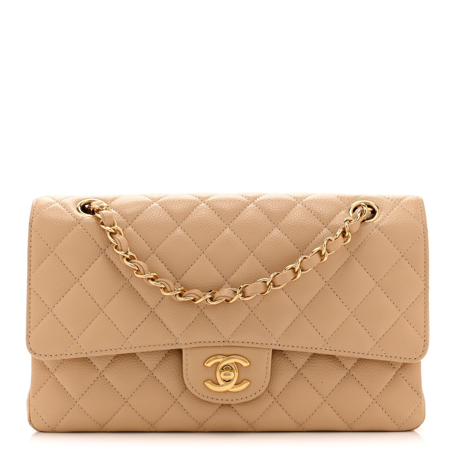 Chanel Caviar Quilted Medium Double Flap Beige