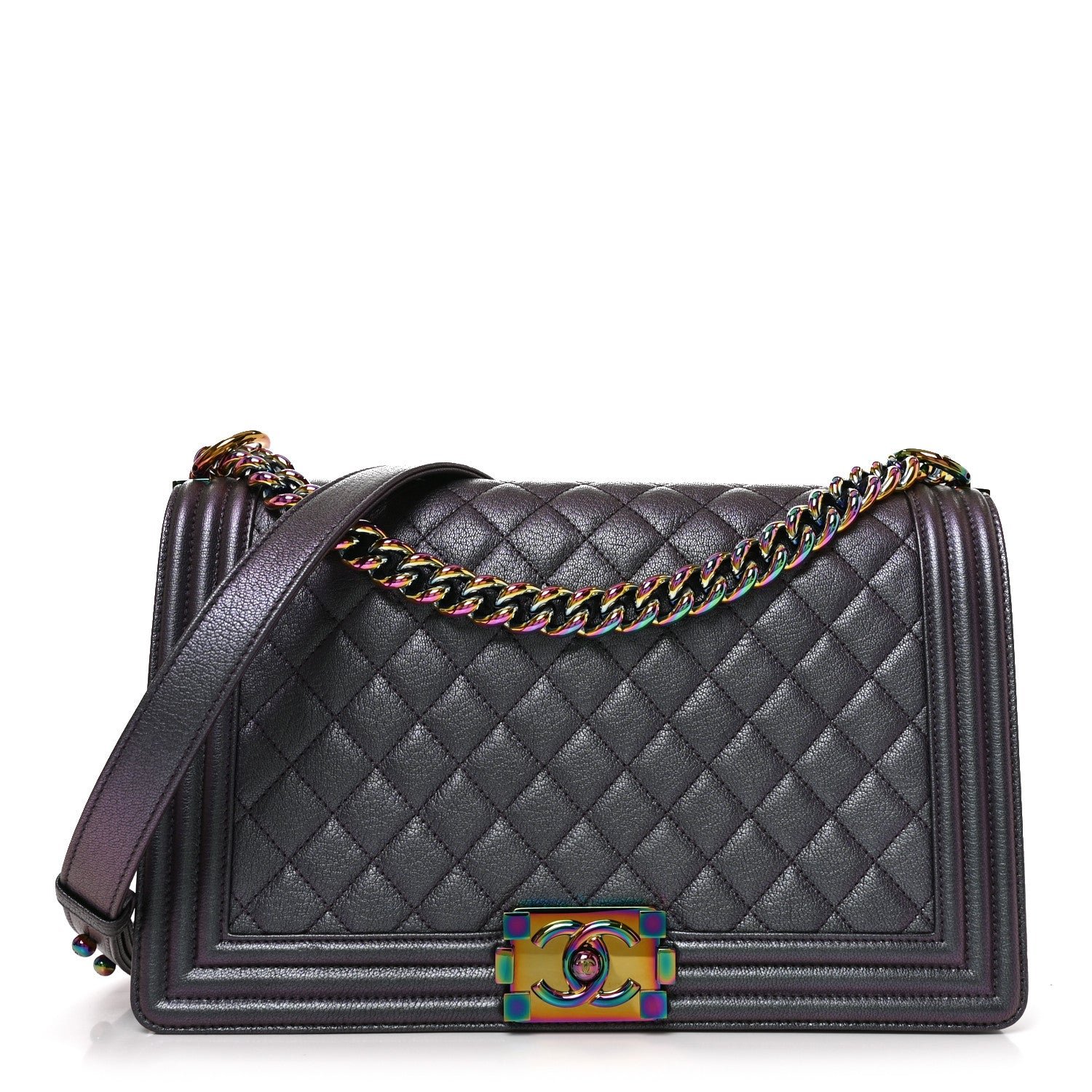 Chanel Iridescent Goatskin Quilted New Medium Boy Flap Purple