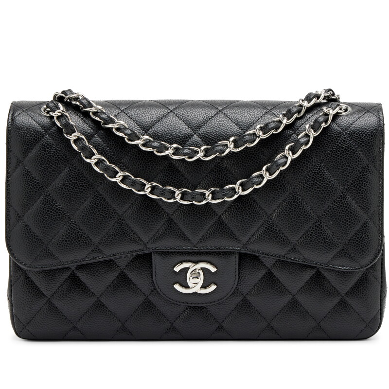 Black Quilted Caviar Jumbo Classic Double Flap Bag Silver Hardware, 2024