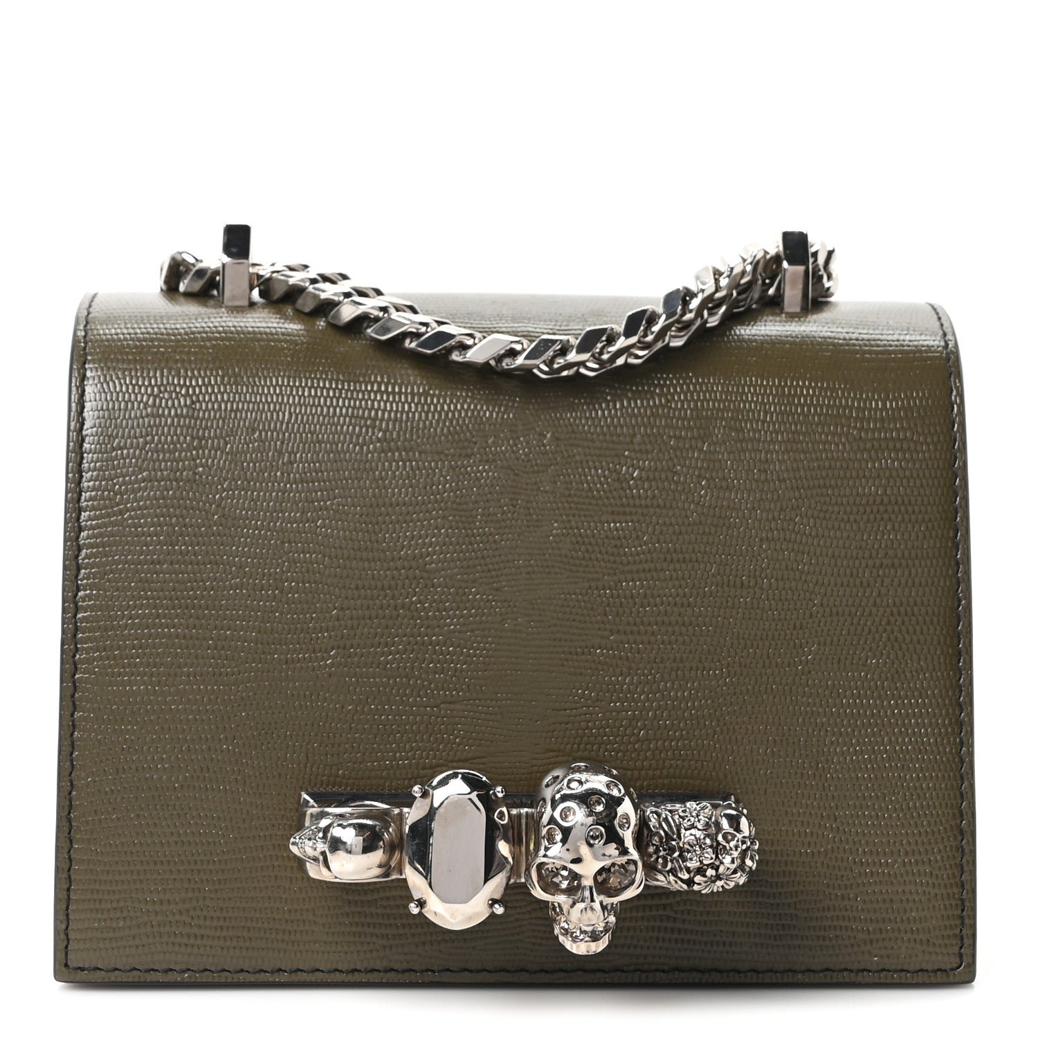 Alexander McQueen Lizard Embossed Calfskin Knuckle Crossbody Khaki