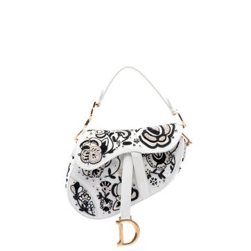 Mini Calfskin Embroidered and Beaded Saddle Bag