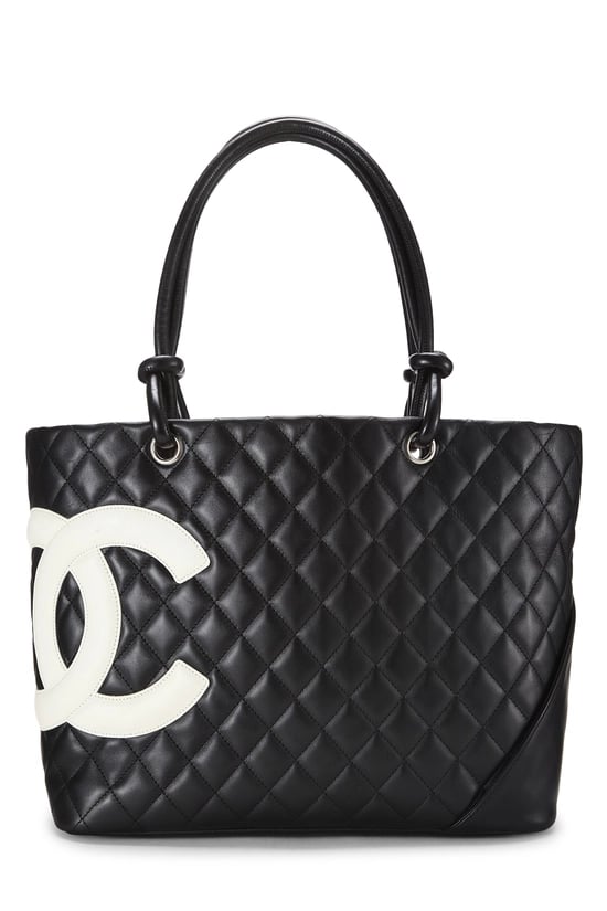 Black Quilted Calfskin Cambon Tote Large