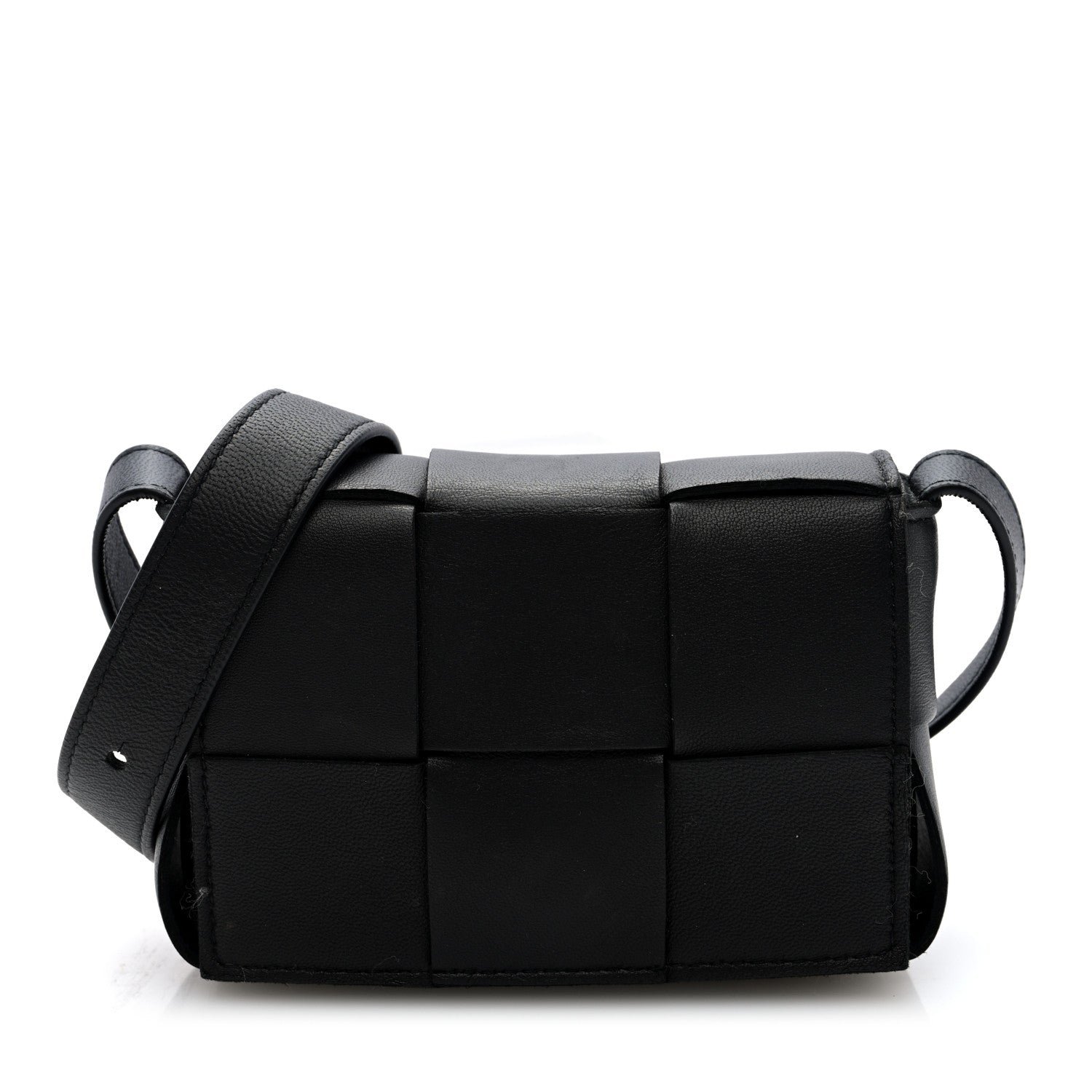 Bottega Veneta Lambskin Maxi Intrecciato Extra Mini Cassette Crossbody Bag Black