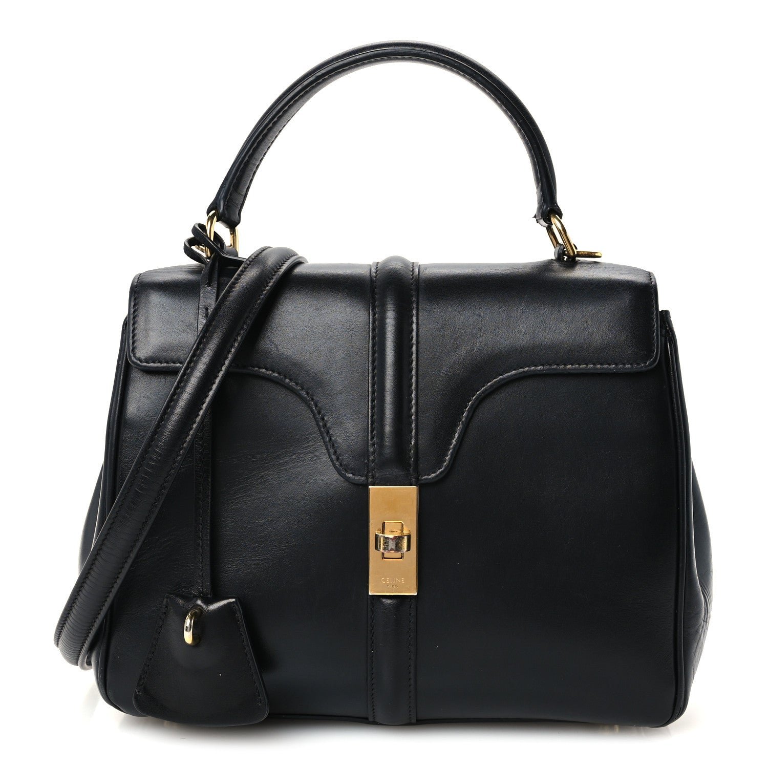 Celine Satinated Calfskin Small 16 Top Handle Bag Black