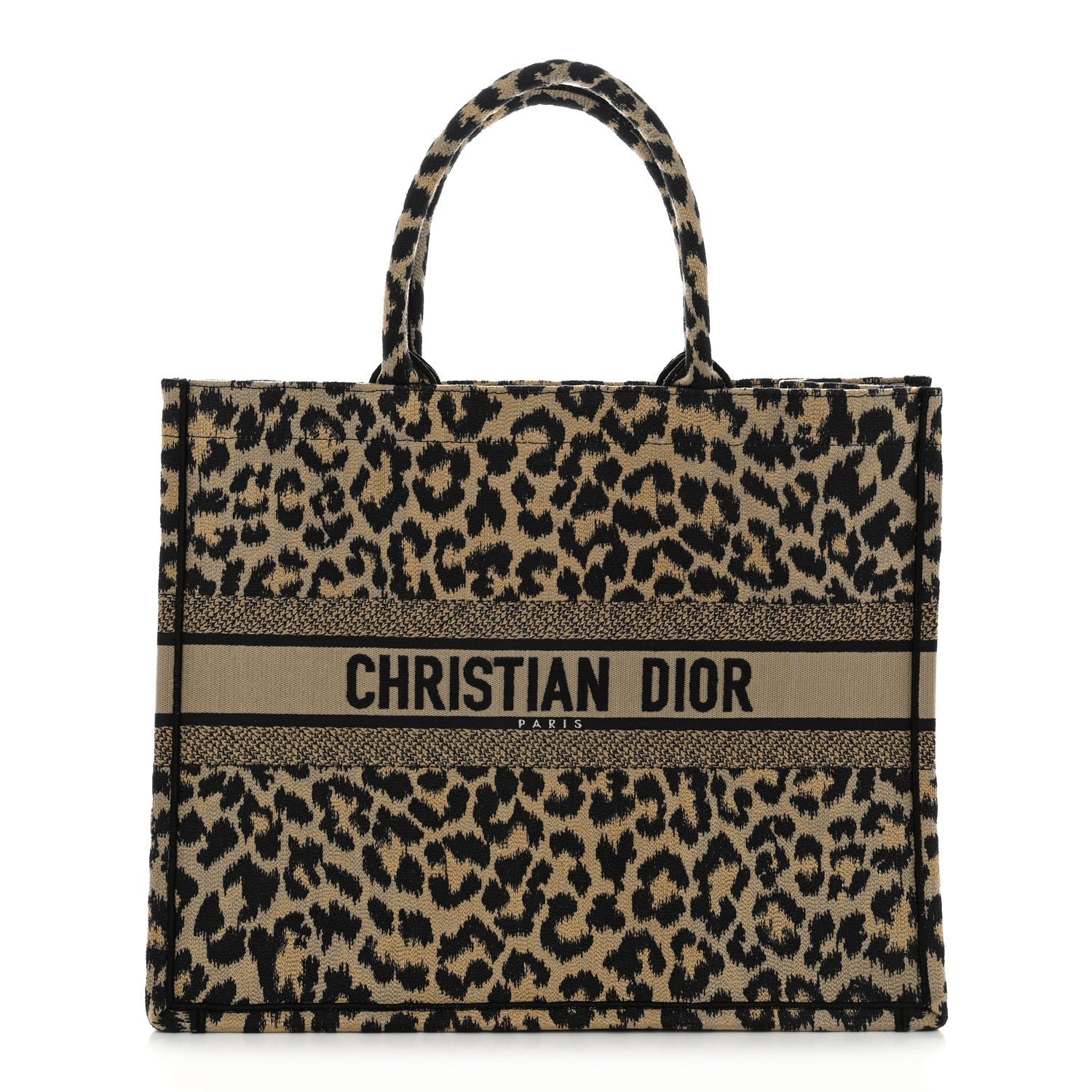 Dior Christian Dior Canvas Mizza Embroidered Large Leopard Book Tote Beige