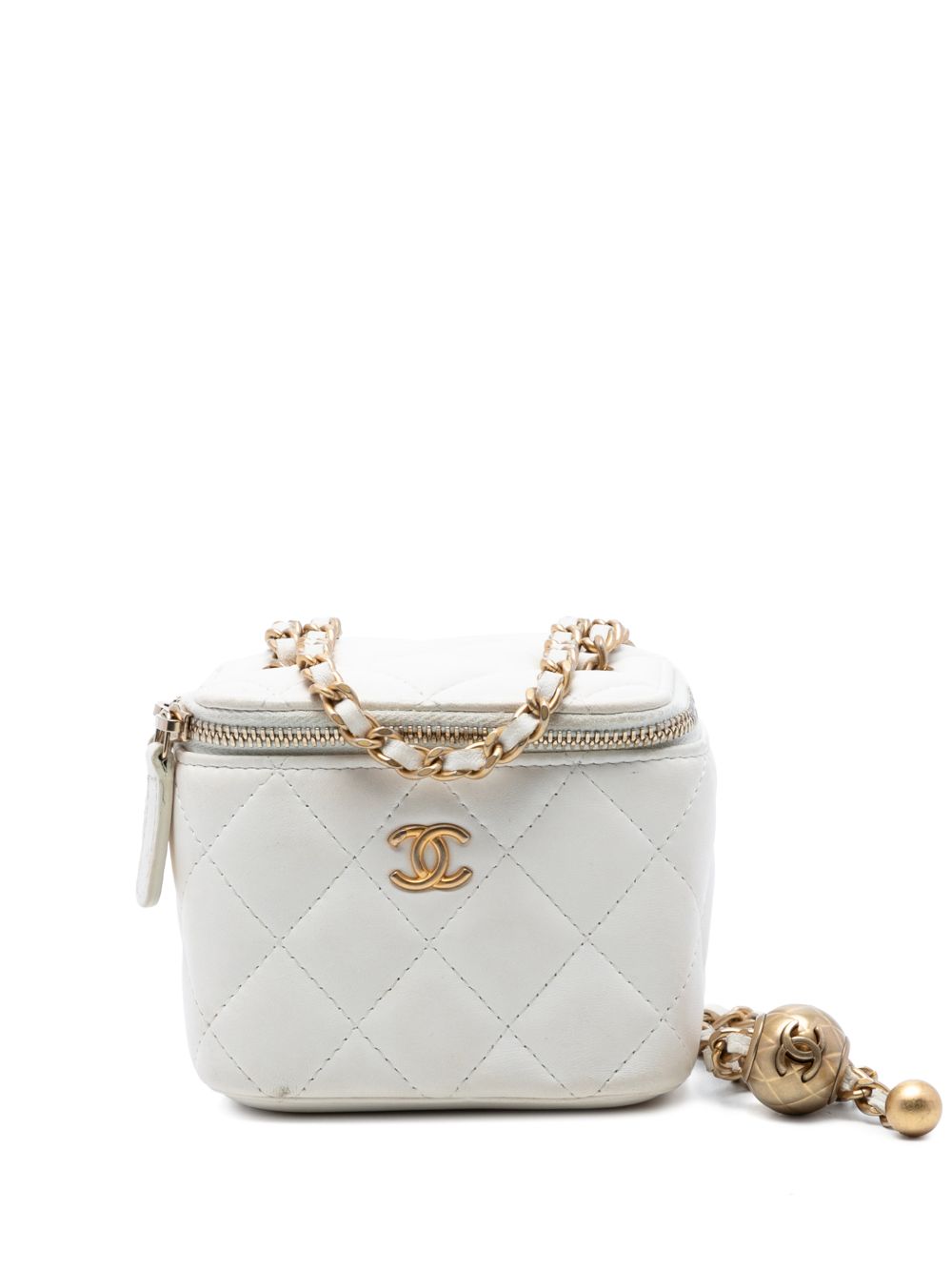 2020 Mini Quilted Lambskin Pearl Crush Vanity Case With Chain crossbody bag